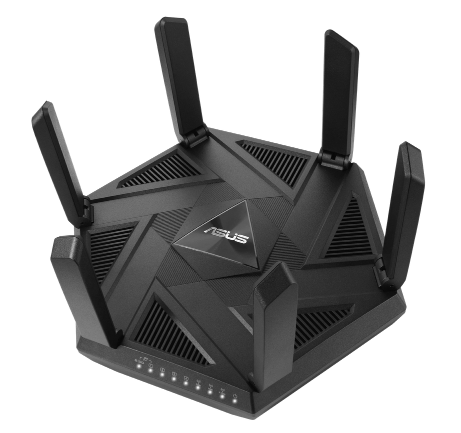 Asus Gaming Wireless Router, RT-AXE7800, AXE7800, Tri-Band, Quad-Core 1.7GHz CPU, 256MB/512MB Flash/RAM, 2.5G port, AiProtection Pro, Adaptive QoS, VPN Fusion, Instant Guard, IPTV, OFDMA, MU-MIMO, Beamforming, Link Aggregation, AiMesh, Black