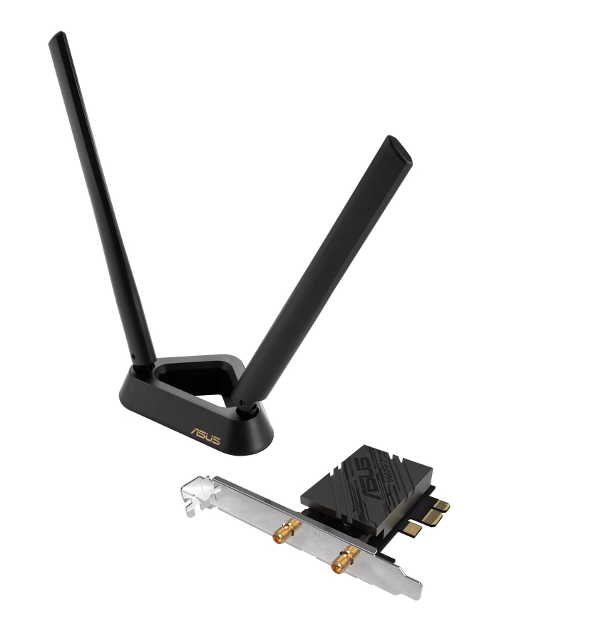 Asus PCI-E Adapter, PCE-BE92BT, BE9400, Tri-Band, Bluetooth 5.4, magnetized base, WPA3, OFDMA, MLO, only compatible with lntel motherboards, Black