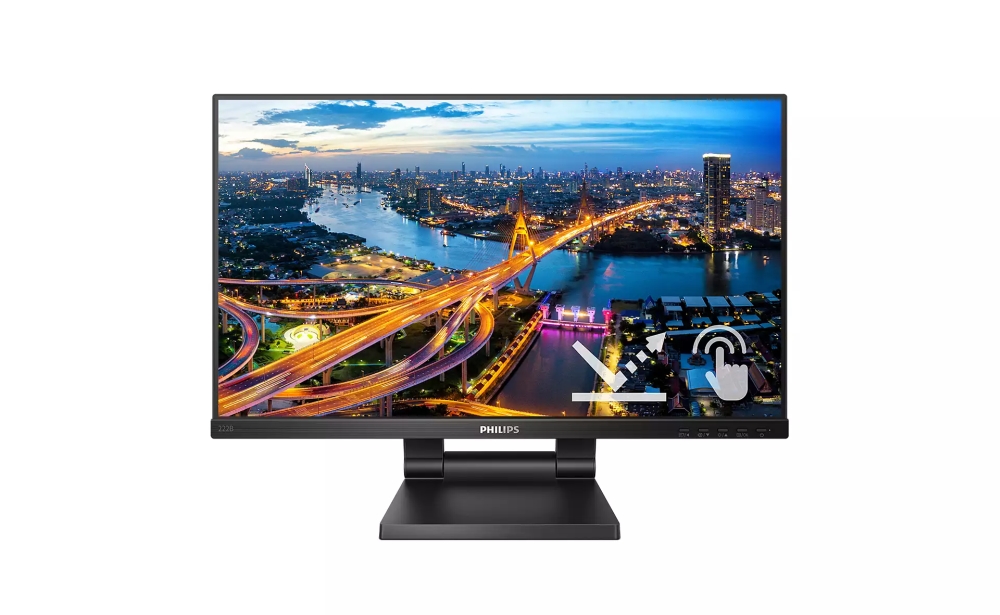 Philips 222B1TC/00, 21.5" Touch (anti-glare), IPS, WLED, 1920x1080@75Hz, 4ms GTG, 250cd m/2, 1000:1, DCR 50M:1, Adaptive Sync, FlickerFree, Low Blue Mode, 2Wx2, Tilt, Height Adjust, D-SUB, HDMI, DP, USB hub