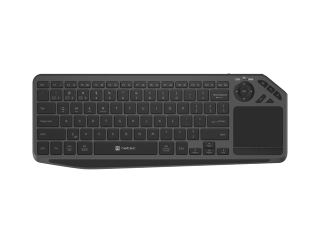 Natec Turbot 2 Keyboard, US, Wireless, BT, 2.4GHz, X-Scissors with Touchpad for Smart TV, Black-Gray