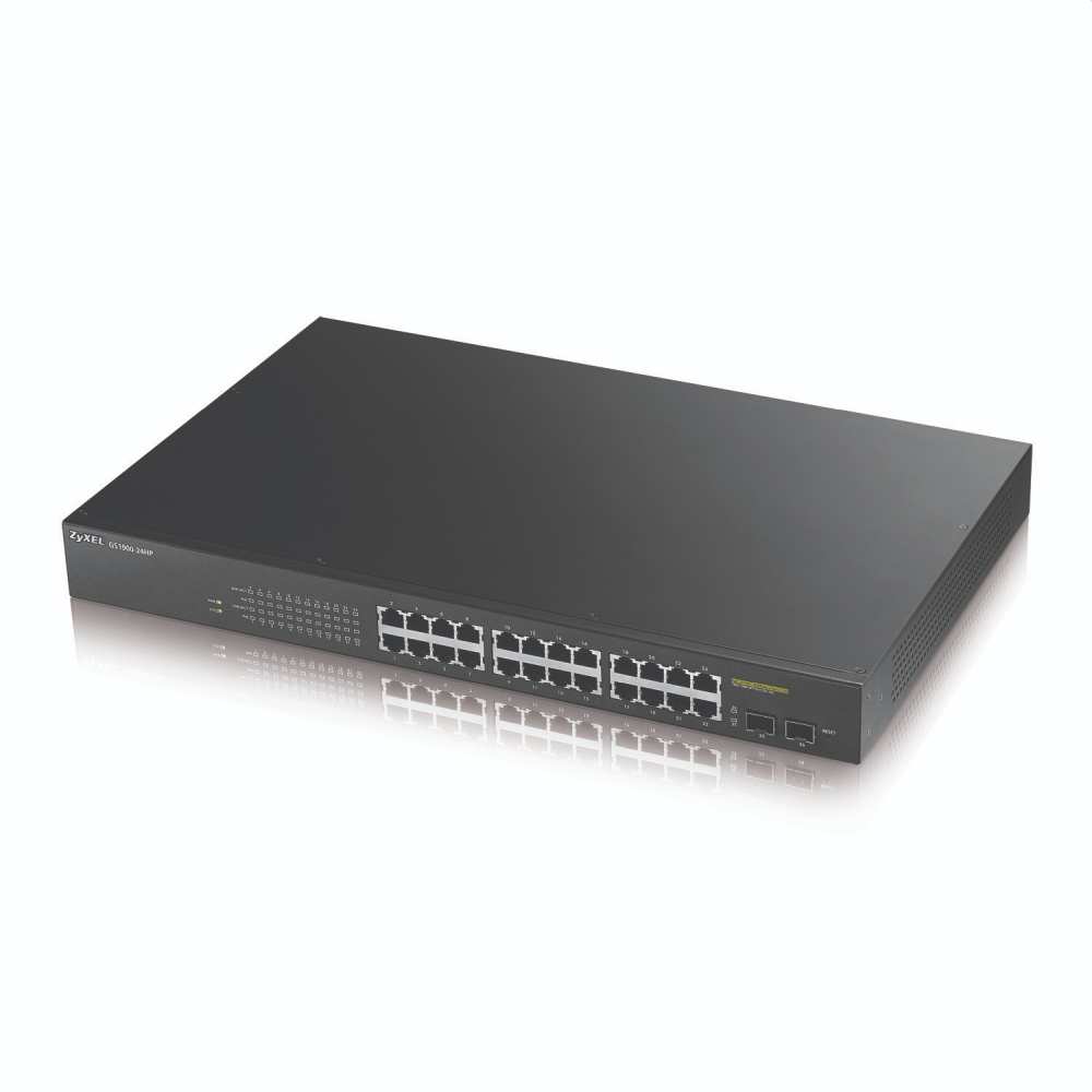 ZyXEL GS1900-24HP v2, 24-port GbE L2 PoE + 2 x GbE SFP slots, Smart Switch, rackmount, 170 Watt
