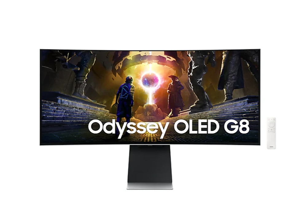 Samsung LS34DG850, 34'' CURVED Odyssey G8 OLED, 1800R, 175 Hz, 0.1 ms GTG, 21:9, 3440 x 1440, Smart, 2xUSB C, Mini DP, Micro HDMI 2.1, Wi-Fi 5, BT 5.2, Speakers, 178°/178°, Silver
