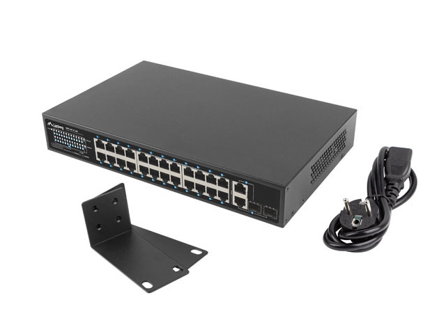 Lanberg switch 24x 100mb poe+/2x combo rack 19" gigabit ethernet 360w v2
