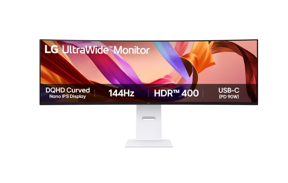 LG 49U950A-W, 49" 32:9 Curved UltraWide Dual QHD 5K 5120x1440 NANO IPS 1ms MBR, 144 Hz, 5ms, 400 cd/m2, 1000:1, HDR400, DCI-P3 98%,  USB Type-C, PD 90W, FreeSync, G-SYNC, PIP, 2 PBP, HDMI, DisplayPort, Speacer 2ch 10W, Tilt, Height, Swivel, Tiltan